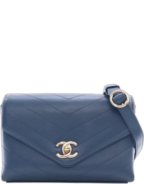 Chanel Blue Calfskin Chevron Stitched Coco Waist Bag
