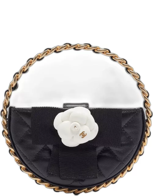 Chanel Black Quilted Leather Mini Round Camellia Clutch