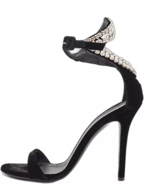 Giuseppe Zanotti Black Velvet Crystal Embellished Ankle Strap Sandal
