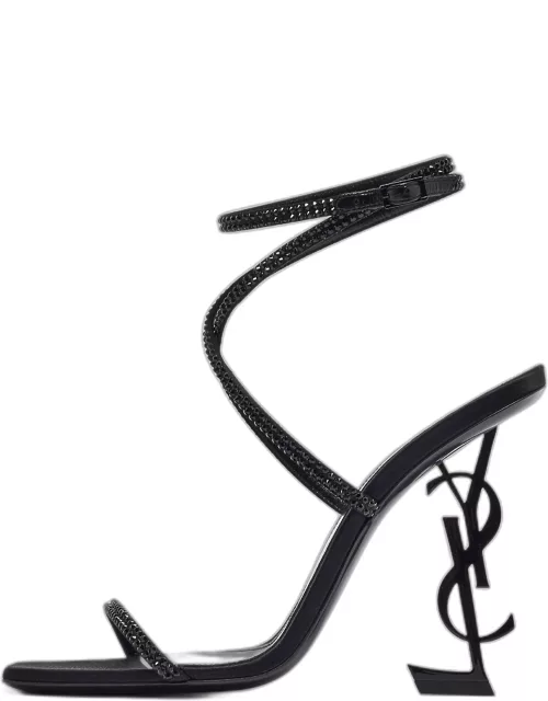 Saint Laurent Black Crystal Embellished Satin Opyum Ankle Strap Sandal