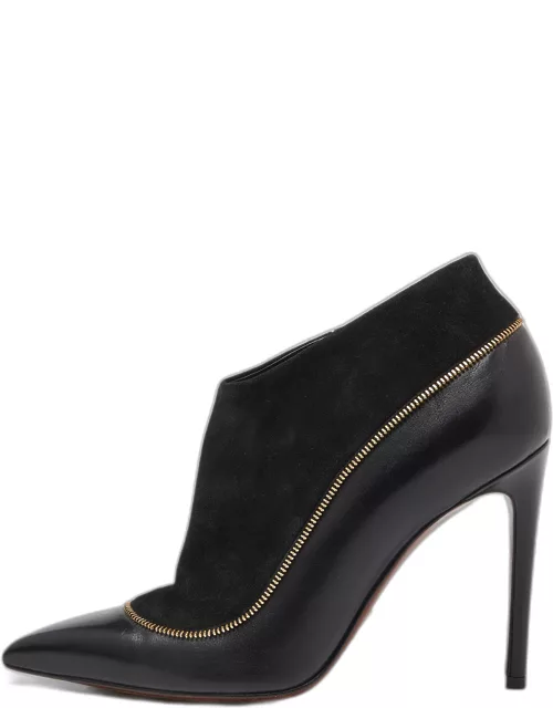 Louis Vuitton Black Suede and Leather Zip Detail Ankle Bootie