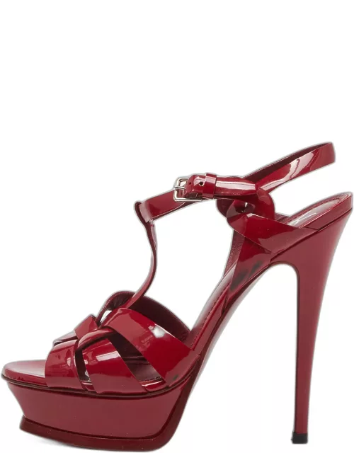 Yves Saint Laurent Red Patent Leather Tribute Platform Sandal