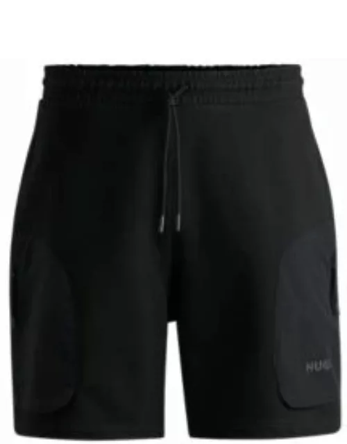 Cotton-terry relaxed-fit shorts with logo print- Black Men's HUGO Your Way