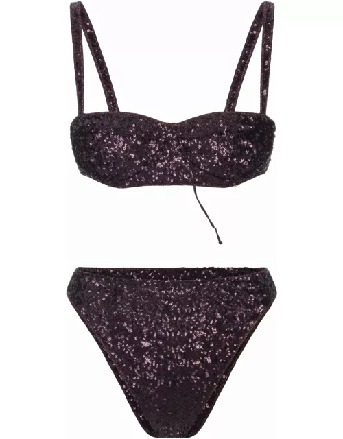 Oseree Purple Sequined Bikini