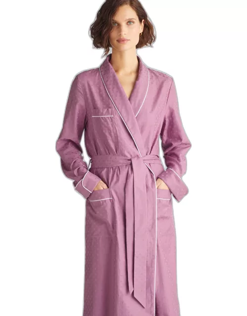 Derek Rose Women's Long Dressing Gown Kate 10 Cotton Jacquard Purple