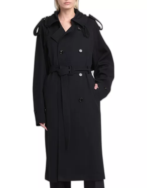 Compact Wool Gabardine Belted Trench Coat