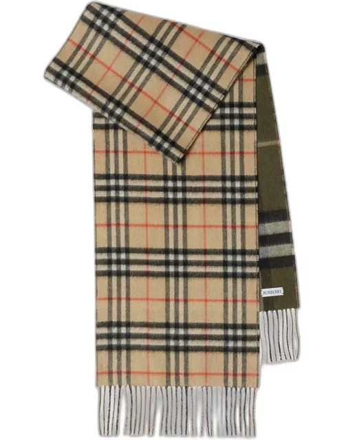Reversible Green Check Cashmere Scarf