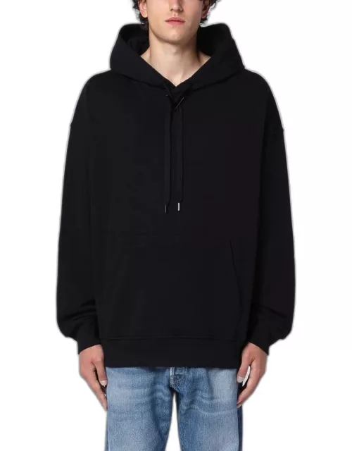 Black cotton hooded sweatshirt with V detai