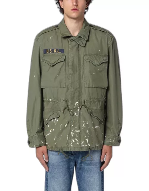 Military green jacket in cotton with splash detail