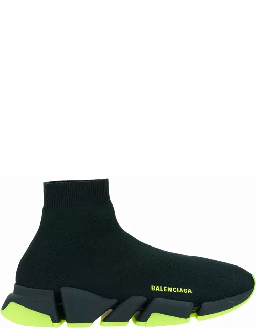 Balenciaga speed 2.0 Black Sneakers With Neon Yellow Detail In Recycled Knit Man