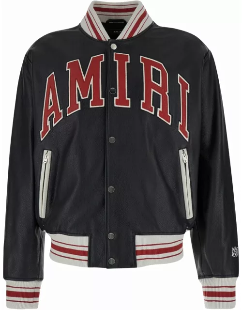 AMIRI Black Bomber Jacket With Logo Patch In Leather Man