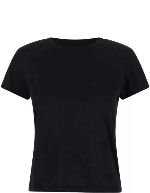 Frame Black Crewneck T-shirt In Jersey Woman
