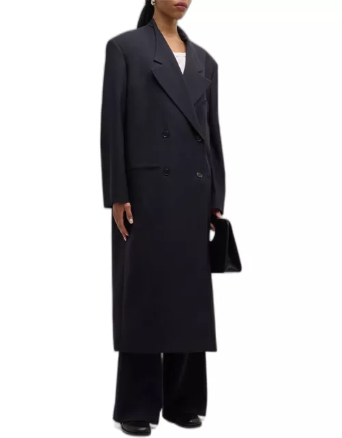 Indra Double-Breasted Long Wool Coat