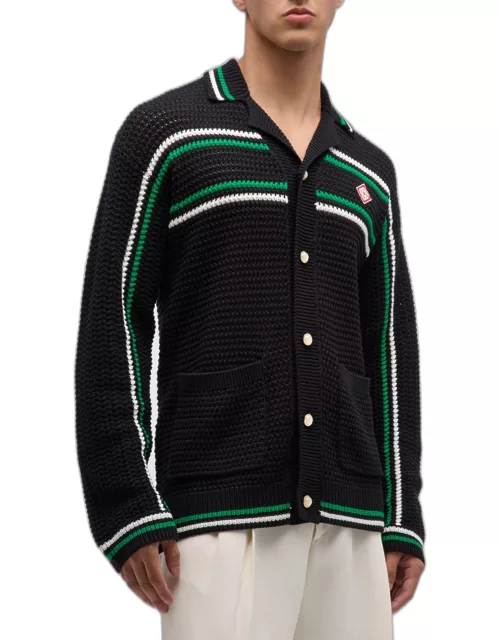 Men's Crochet Knit Tennis Shirt Jacket