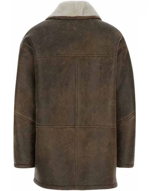 Blancha Brown Jacket With Shearling Trim In Leather Woman