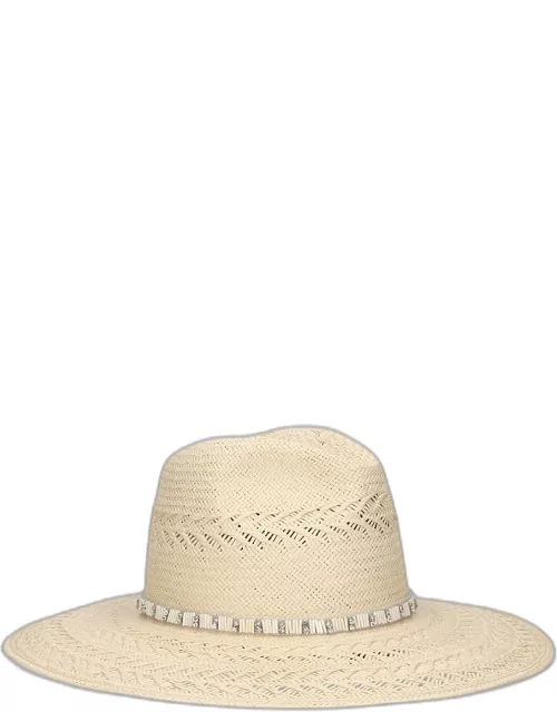 Woven Large Brim Hat With Strass Band