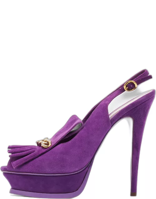 Yves Saint Laurent Purple Suede Slingback Platform Sandal