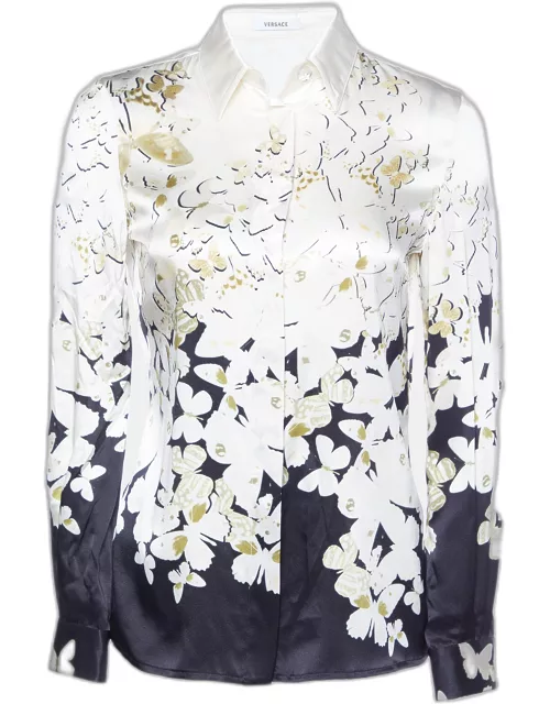 Versace Cream/Black Butterfly Print Silk Button Front Shirt