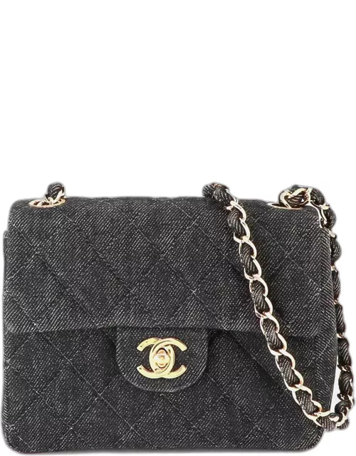 Chanel grey mini denim Classic Flap Shoulder Bag