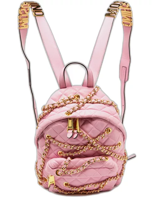 Moschino Pink Quilted Faux Leather Chain Link Backpack