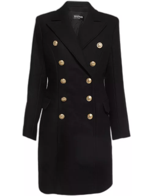 Balmain Black Wool-Blend Double-Breasted Coat