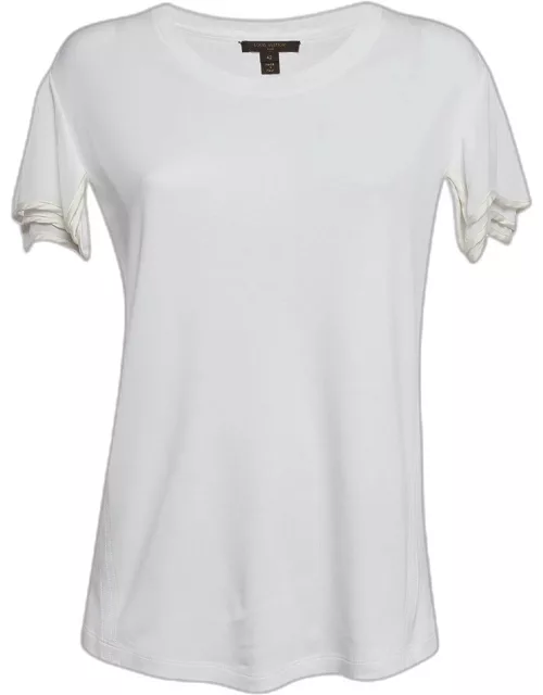 Louis Vuitton White Crepe Sleeve Trim Jersey T-Shirt