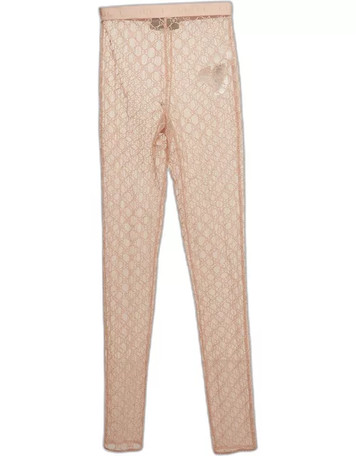 Gucci Beige GG web Embroidered Tulle Sheer Leggings