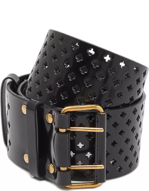 Yves Saint Laurent Black Perforated Patent Leather Wide Buckle Belt 85C
