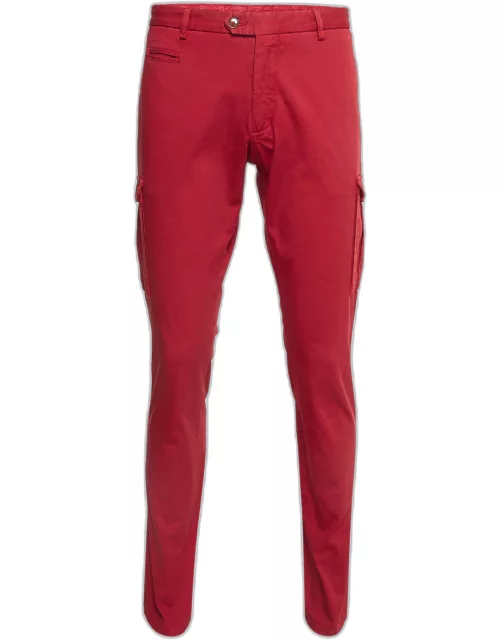 Etro Red Cotton Twill Slim Cargo Pants