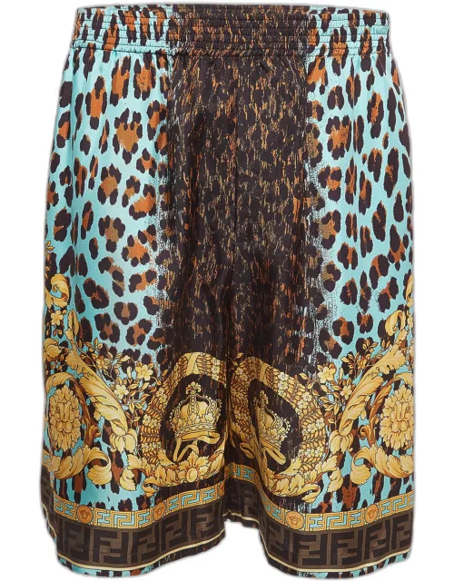 Fendi Multicolor Leopard Baroque Print Silk Shorts