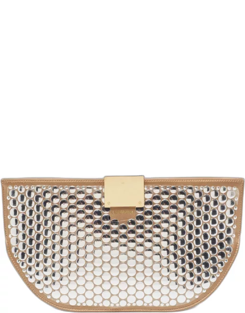 Burberry Beige Satin Studded Olympia Clutch