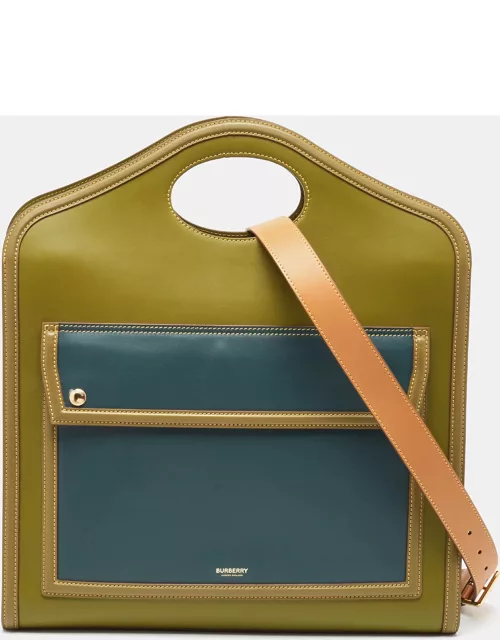 Burberry Green/Blue Leather Medium Pocket Bag