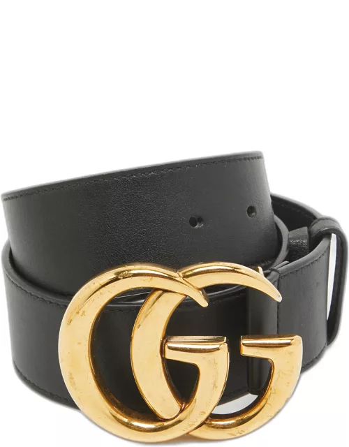 Gucci Black Leather GG Marmont Buckle Belt 70C