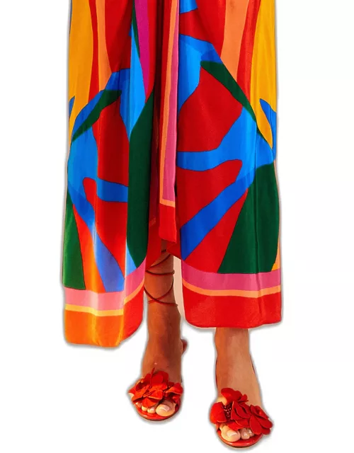 Colorful Leaves Midi Dress, COLORFUL LEAVES SCARF MULTICOLOR /