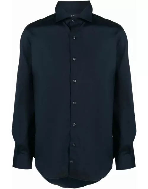 Fay Navy Blue Stretch-cotton Shirt