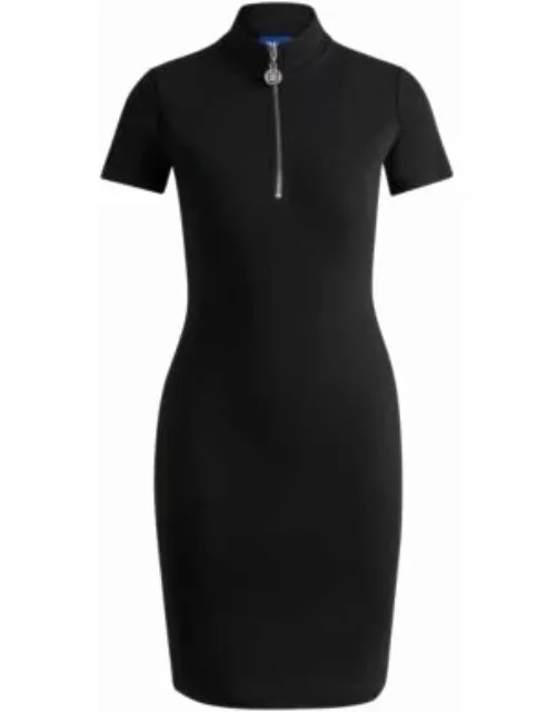 Stretch-cotton dress with logo zip puller- Black Women's Jersey Dresse