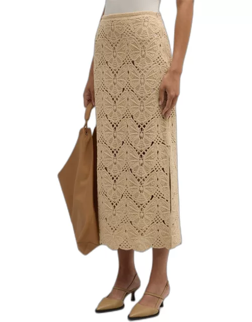 Cantala Straight Side-Slit Crochet Midi Skirt