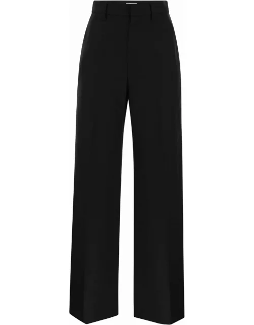 Brunello Cucinelli Wide High-waisted Wool And Cashmere Trousers With Necklace