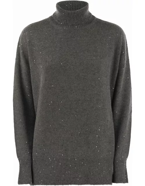 Brunello Cucinelli Cashmere And Silk Turtleneck Sweater With Micro Sequin