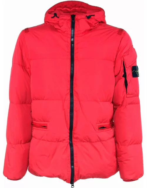 Stone Island Down Jacket With Logo On The Sleeve