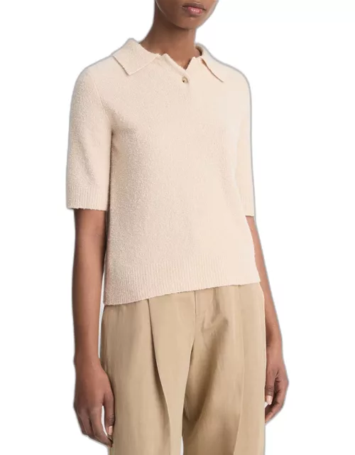 Cashmere Blend Bouclé Short-Sleeve Polo Sweater