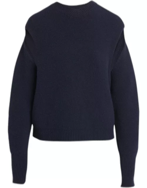 Cutout Sleeve Brushed Cashmere Sweater, Navy
