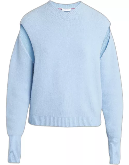 Cutout Sleeve Brushed Cashmere Sweater, Light Blue
