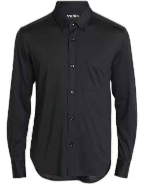 Men's Silk-Cotton Casual Button-Down Shirt