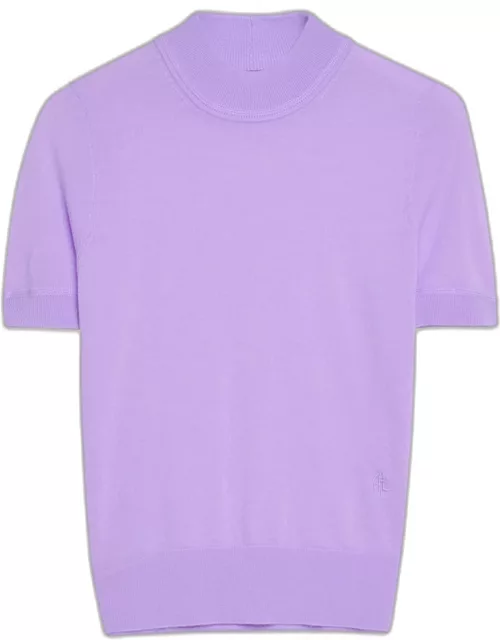 Mock-Neck Short-Sleeve Extra-Fine Cashmere T-Shirt