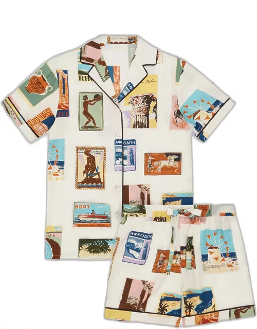 Ingo Postcard-Print Silk Shorty Pajama Set
