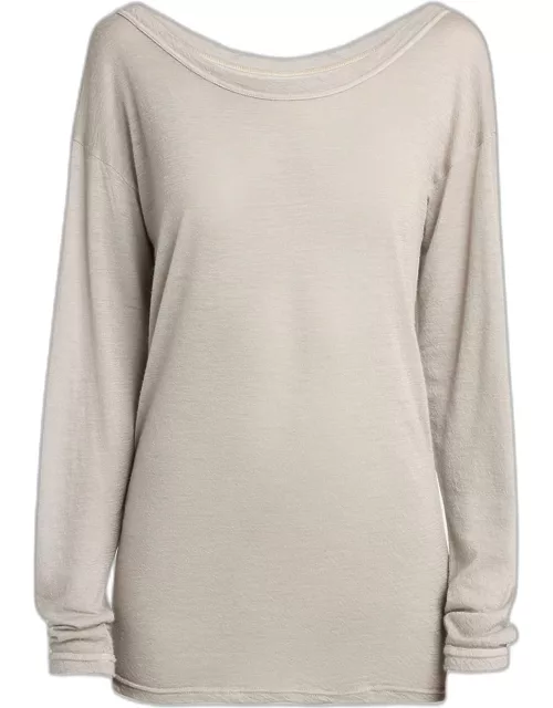 Cashmere Boat-Neck Long-Sleeve Top