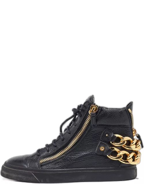 Giuseppe Zanotti Black Leather Chain Embellished High Top Sneaker