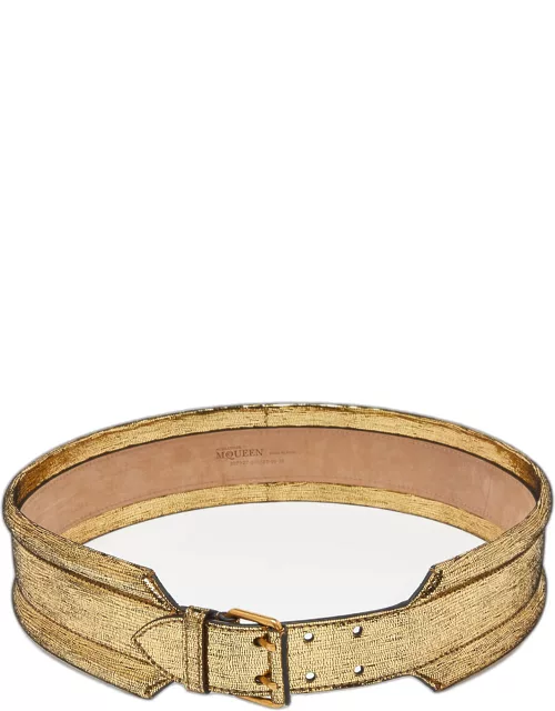 Alexander McQueen Gold Textured Leather Buckle Wide Belt 95C