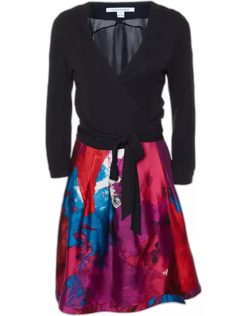 Diane Von Furstenberg Black Wool & Silk Jewel Wrap Dress